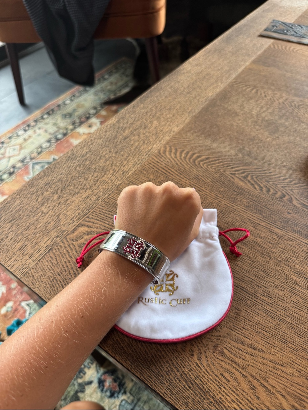 Rustic Cuff Silver Cuff with Hot Pink Emble